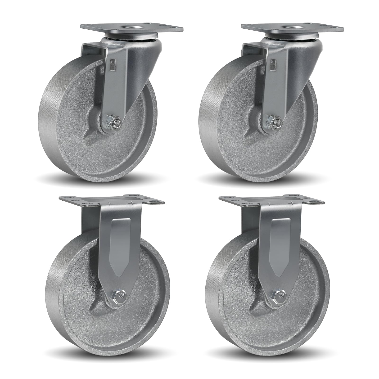Ruote girevoli in ghisa semi-acciaio, 12,7 cm, set di 4 ruote resistenti con capacità di 907,2 kg, ruote in metallo per carrello da lavoro mobili