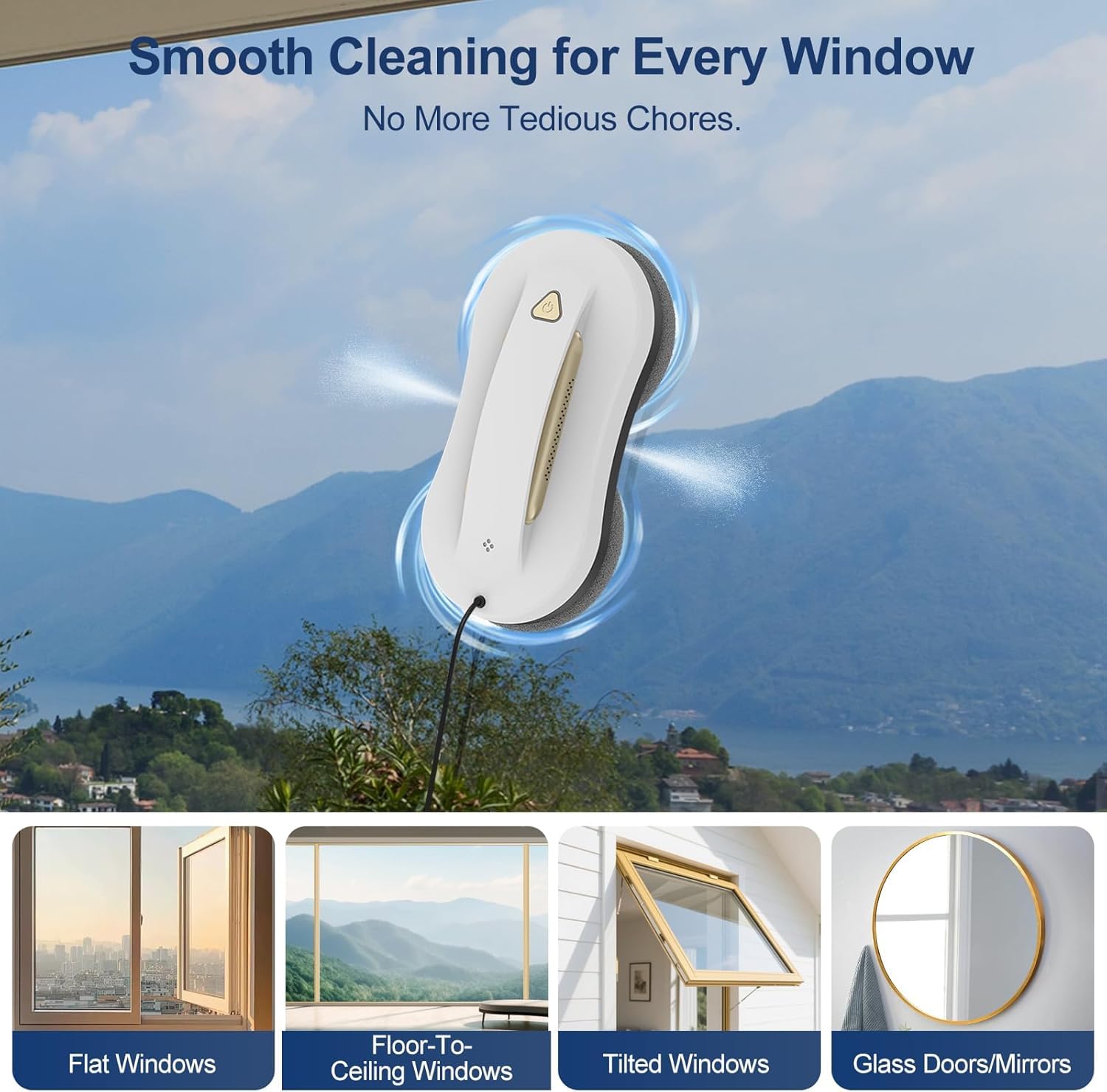Robot limpiacristales con doble pulverización – Limpiador automático de vidrio con control remoto, limpia cristales eléctrico ventanas para interior y exterior, edificios altos, dorado, 10 paños