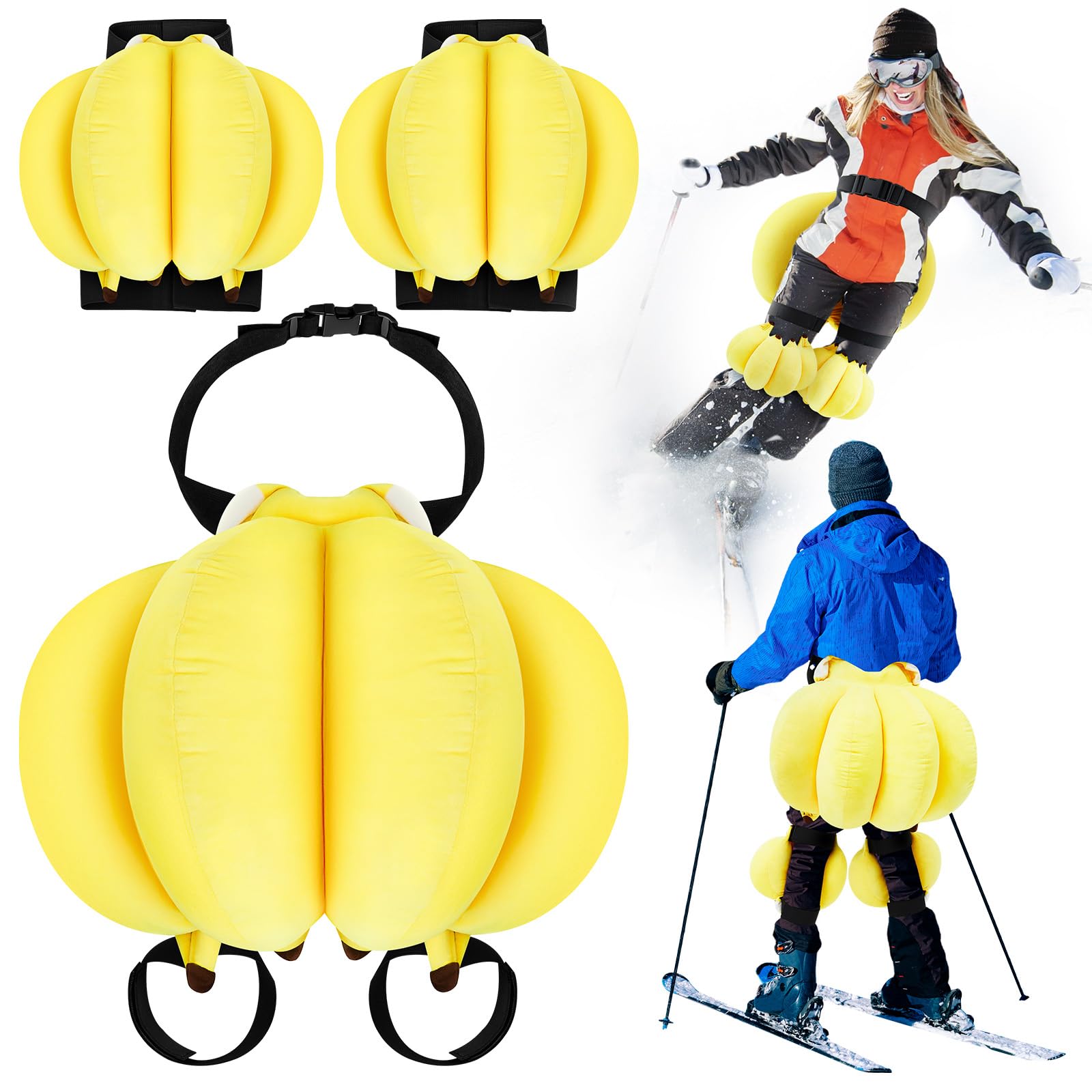Wettarn 3 Pcs Cute Banana Butt Pads for Snowboarding Ski Protective Gear Set Hip Butt Pads 3D Knee Pads Cushion for Skiing Adjustable Padded for Kids Adults Winter Outdoor Sports(X-Large)