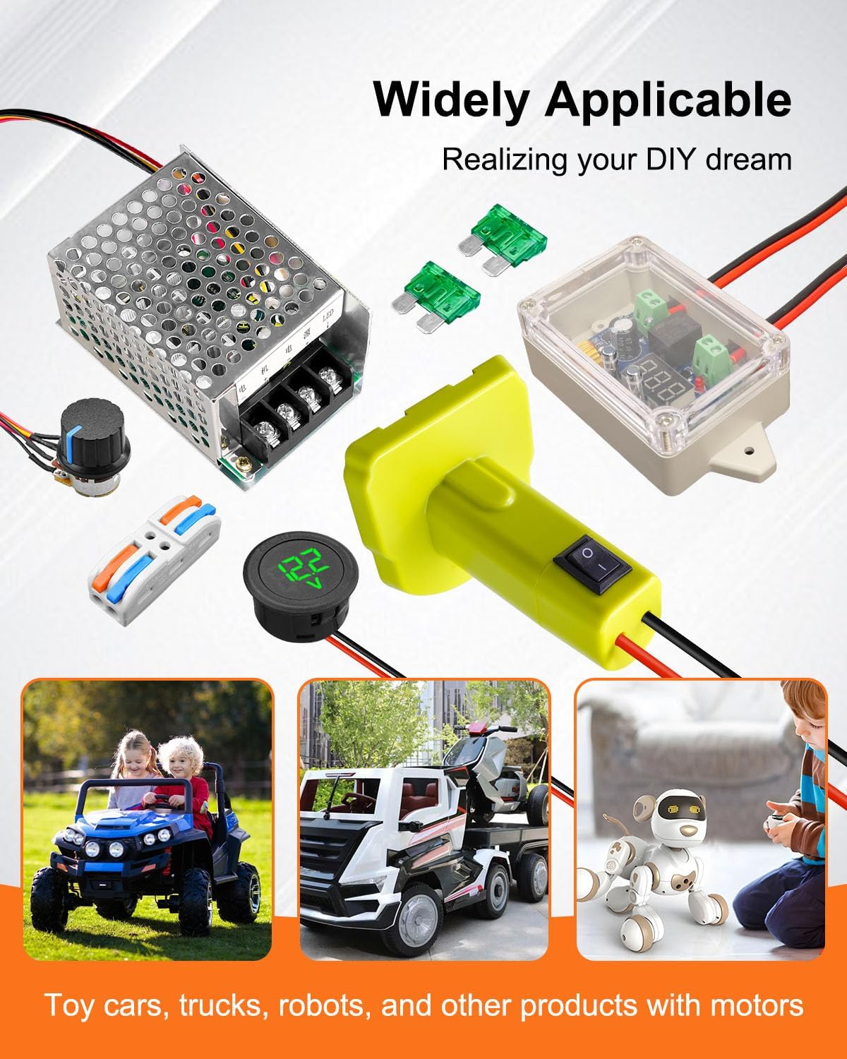 Power Wheel Battery Adapter Kit Compatible with Ryobi 18V Battery, Power Wheel Battery Conversion Kit with Low Voltage Protector Voltage Regulator for DW DIY Controlled Truck Robotics Car Toys