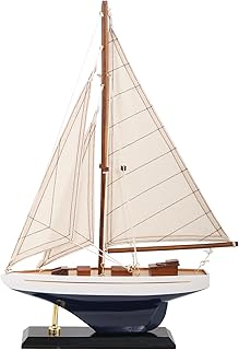 NAUTIMALL 16" Wooden Sailboat Decor Classic Columbia America's Cup Ship Model Nautical Yacht Gift for Son (SB28-BlueWhite)