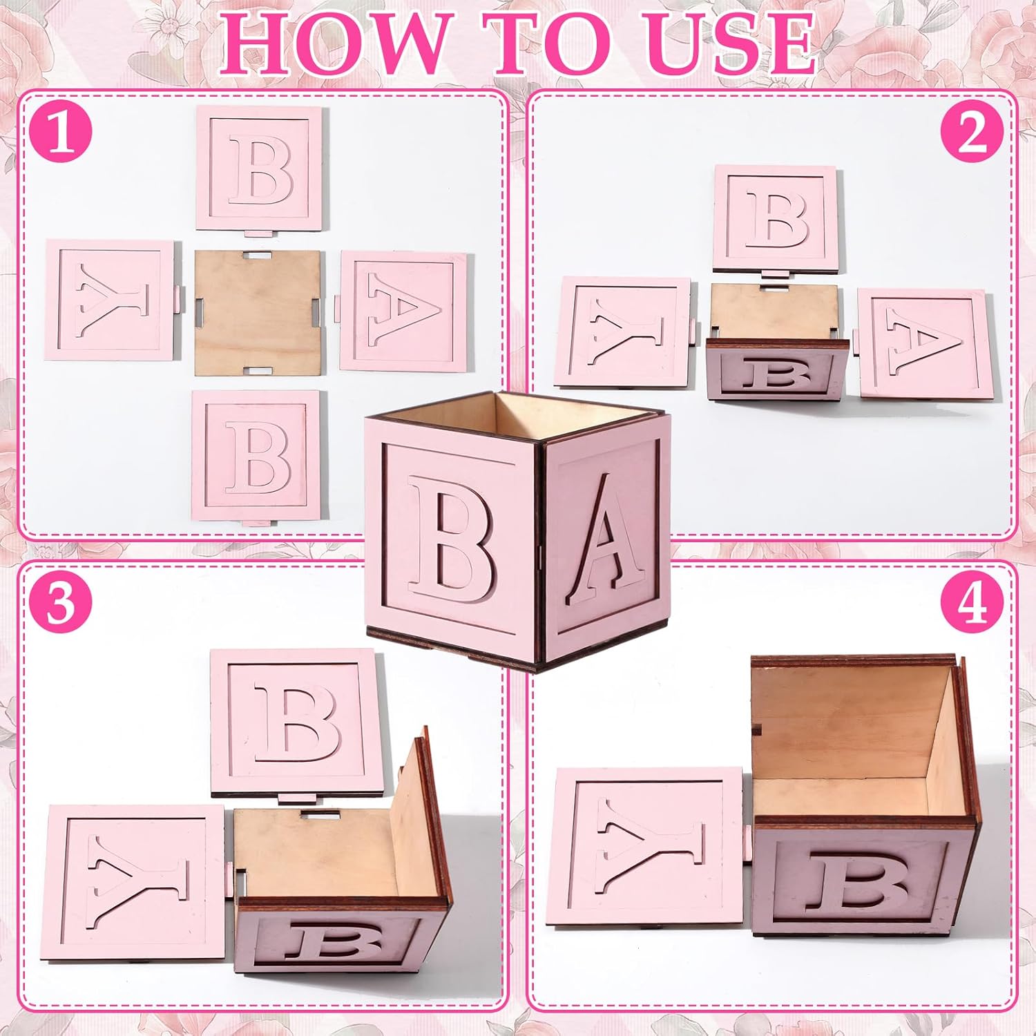 Novabright 6 Set We Can Bearly Wait Baby Shower Decorations Pink Baby Shower Table Centerpieces 4.72 Inch Wooden Boxes with Letters, Bears Stuffed Animal, Floral for Gender Reveal Party Decorations