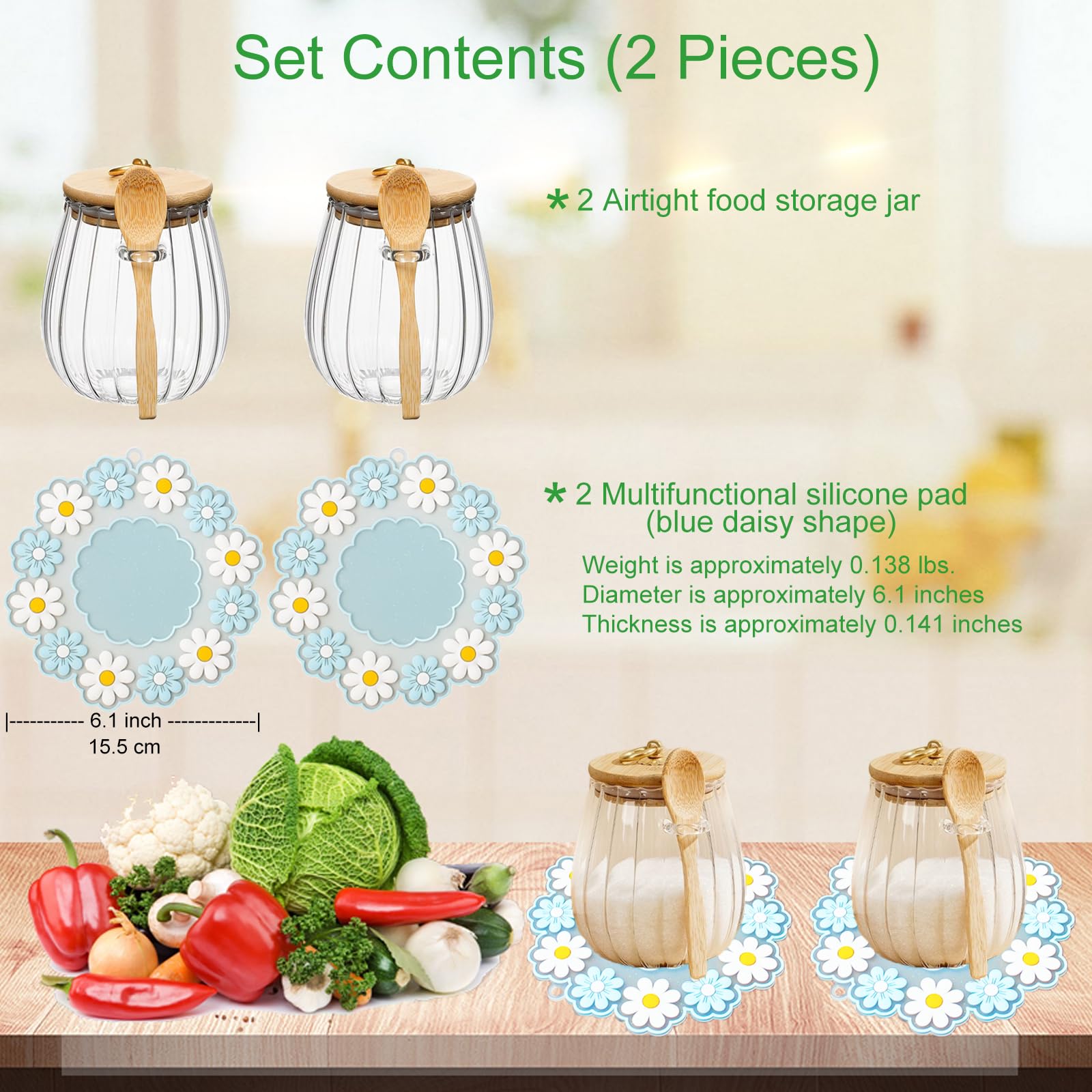 Lot de 2 boîtes hermétiques en verre pour café et noix avec couvercle et cuillère pour bonbons, café, fruits, biscuits, thé, flocons d'avoine, céréales, sel, sucre, épices - 7,6 ml