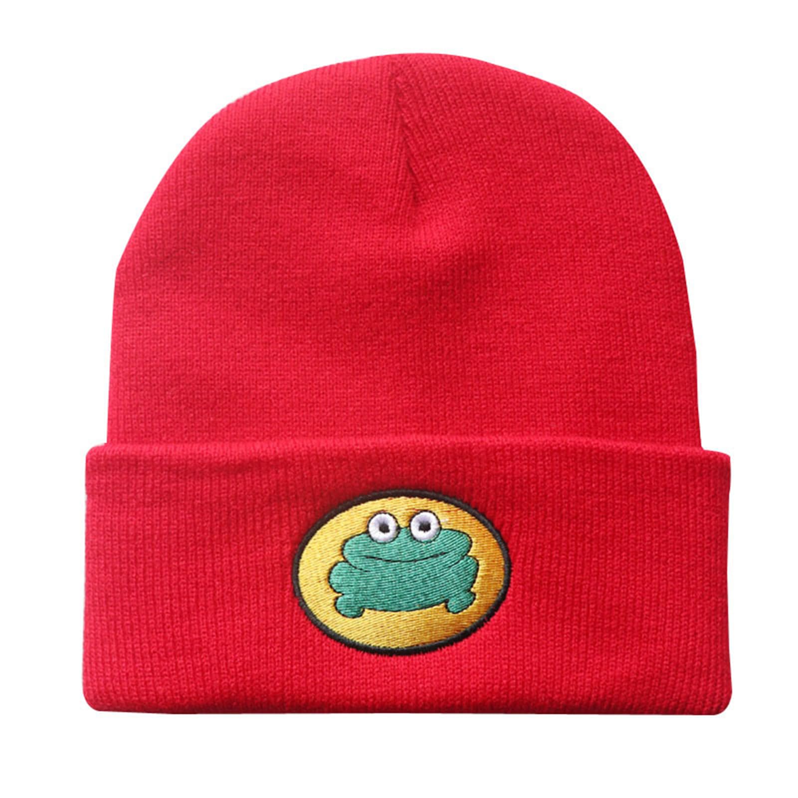 Cazdopam Women's Red Cute Cartoon Tv Parappa The Rapper Frog Knitted Beanie Hats Unisex Fashion, 0