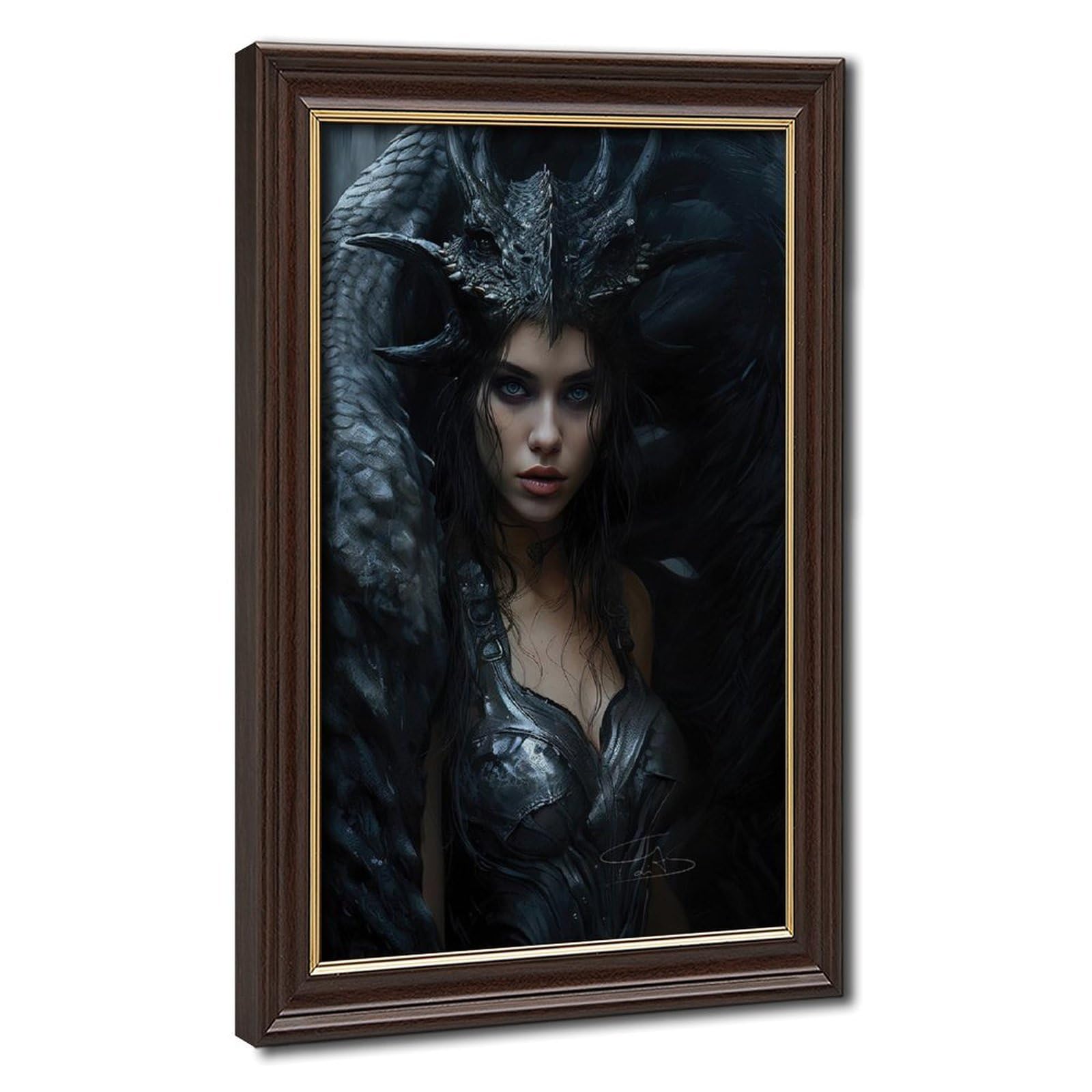 Bareronor Fantasy Woman And Dragon Poster Canvas Poster Bedroom Decor Landscape Office Room Decor Gift 12" L X 18" W