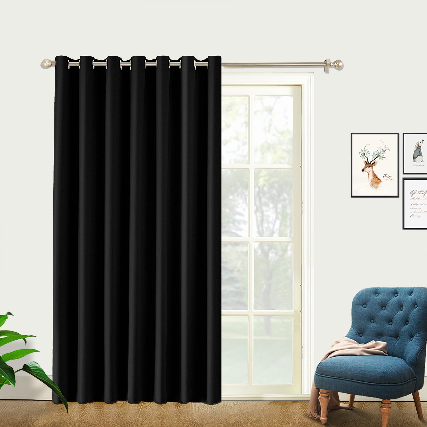 PRAVIVE Space Screen Partition Curtains - Extra Wide Long Privacy Blackout Room Divider Curtain Panels with Grommet Top for Shared Studio/Workspace/Office (1 Piece, 8.5ft Wide x 8ft Tall,Black)