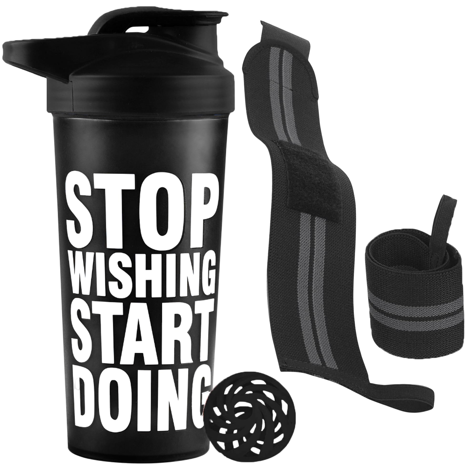 Stop Wishing Gym Shaker for Protein Shake Leak-proof Shaker Bottles for Protein With Wrist support band, Protein Shaker Bottle for Gym with wrist supporter band for Men and Women. (White)-image-24