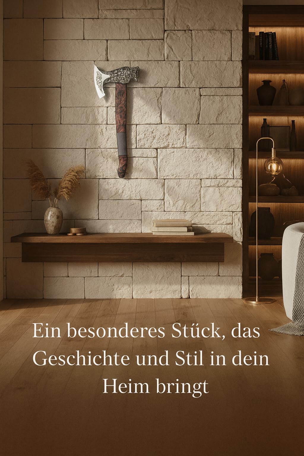 Novahaven Fenrir – Handgeschmiedete Outdoor Axt 56 cm Carbonstahl mit geschnitztem Eschenholzgriff, Wolfskopf & Drachendesign, Lederscheide für Camping & Dekoration