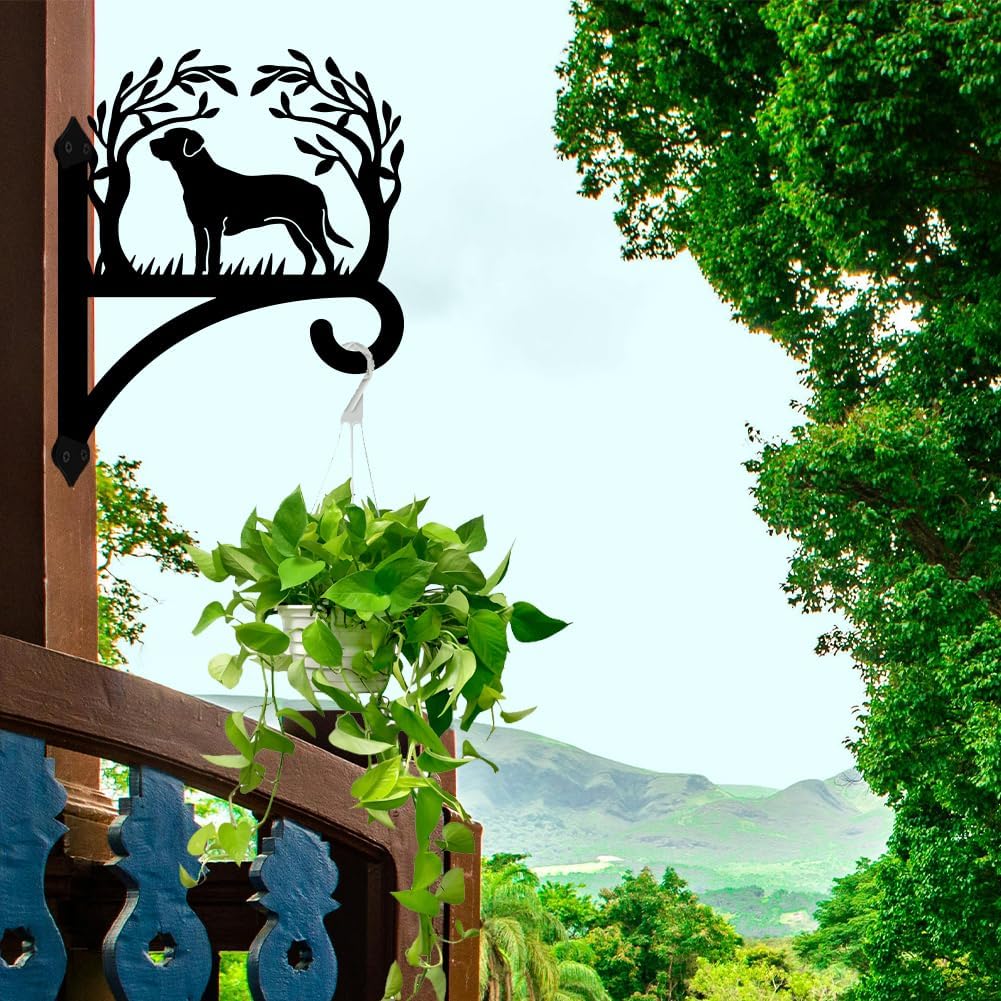 Peacoblue Iron Plant Hangers Hooks for Outdoor Indoor Hanging Plants Flower Fern Pot Lantern Bird Feeder Wind Chime, 12"x16" Dog and Tree Weather Resistant Metal Wall Holder for Porch Garden Farmhouse