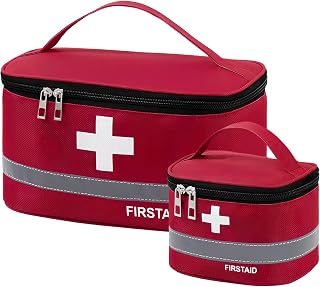 Colexy 2PCS Bolsa para Medicamentos, Botiquín Médico Vacío, Botiquín de Primeros Auxilios, Bolsas de Medicamentos de Gran Capacidad para Oficina Hogar Deportes Viajes Senderismo Camping Rojo