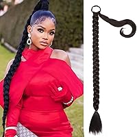 Vista 20 de Extensiones de cabello sintético de 32 pulgadas de largo trenzadas para mujer, extensiones de cabello lacio envolvente con banda para el cabello