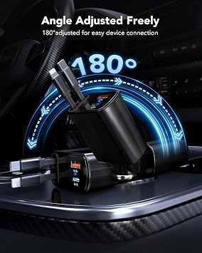 CSODINCE 85W Retractable Car Charger, 4-in-1 Fast Car Phone Charger with USB-C & USB-A Gifts for Fathers Day for Men Dad Husband, Compatible withiPhone 15 16 17 Pro Max Plus,Galaxy,Pixel(Black)