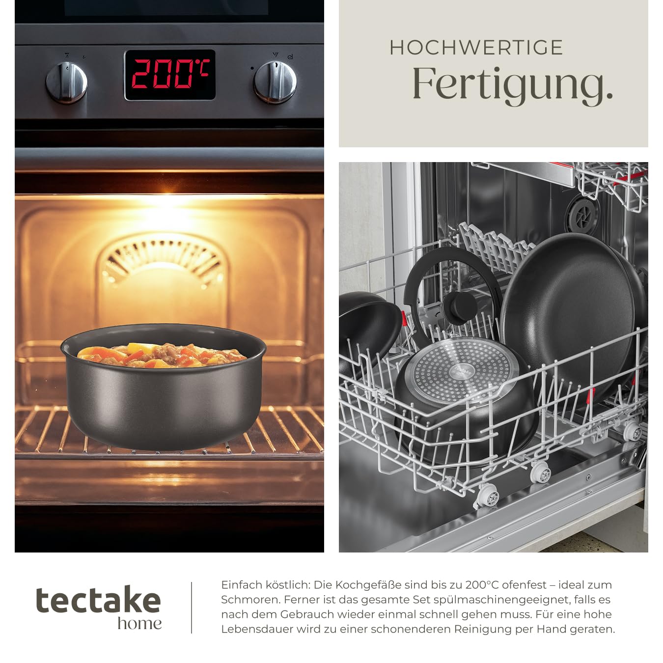 tectake® 17-teiliges Kochtopf Set, antihaftbeschichtets Topfset Induktion, Töpfe + Pfannen Set, 2x Topf + 3x Bratpfanne inkl. Glasdeckeln mit Dampfabzug, 2 Silikonabdeckungen, Induktions Töpfe Set,
