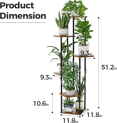 Miniatura 5 de Bamworld Soporte alto para plantas de interior de 6 niveles para múltiples plantas, estante de esquina para patio, jardín, balcón, sala de estar,