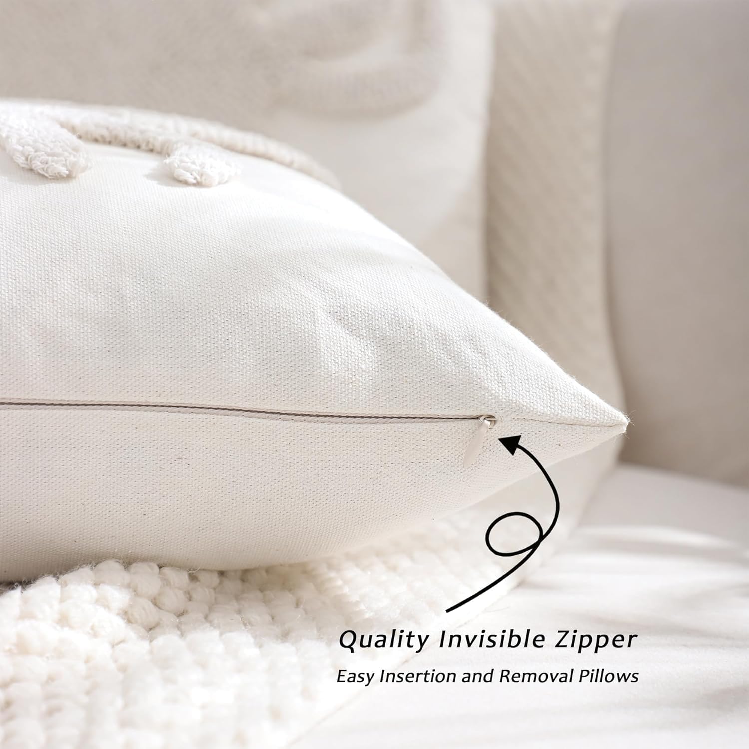 Crab Pillow Covers 18x18 Pack of 2 Coastal Beach Embroidered Throw Pillow Covers Beige Tufted Pillow Cushion Cases Farmhouse Decor Ocean Themed Cushion Covers for Spring Summer