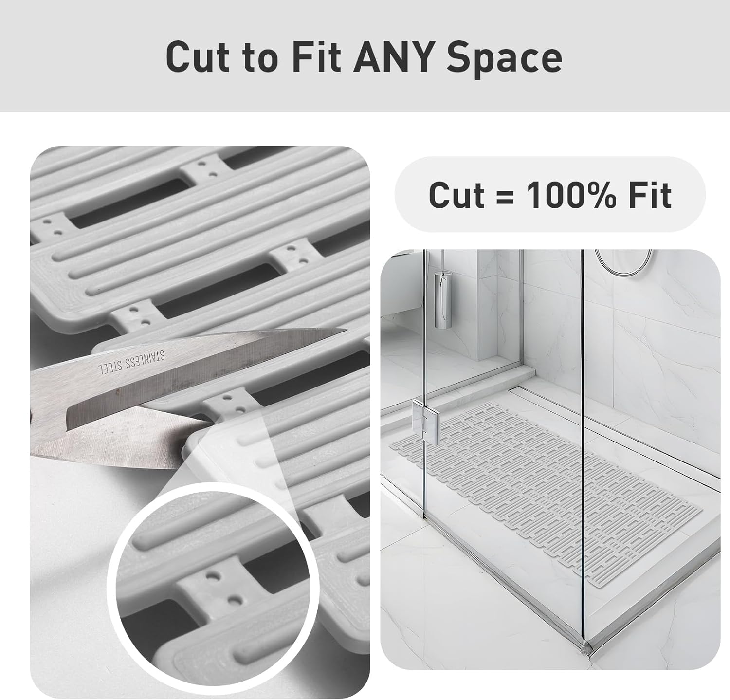 XIYUNTE Shower Mat Non Slip Bath Mat for Tub - 27 X 16 Inch TPE Bathtub Mat Non Slip Shower Mats for Inside Shower, Bath Tub Mat with Powerful Suction Cup, Easy to Cut and Dry, Light Grey