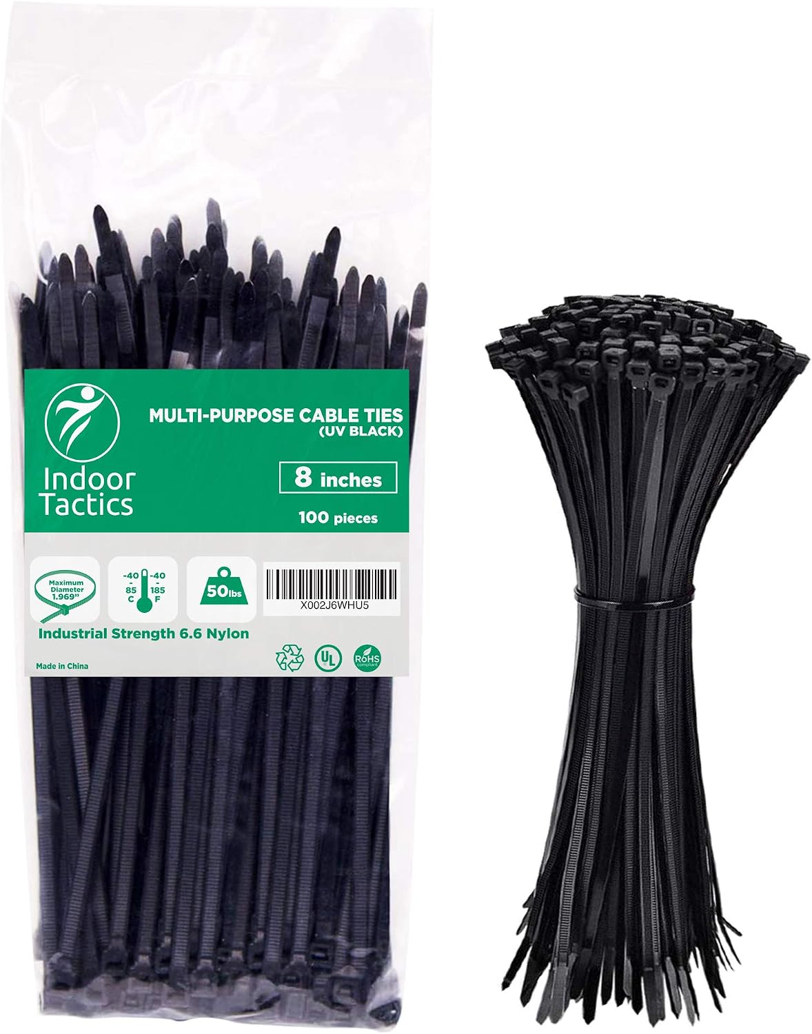 Heavy Duty Premium Nylon Zip Ties 8", Indoor/Outdoor Multi Purpose Industrial Grade Cable ties, Ultra Strong Durable Zip Ties (100 Pieces Black)