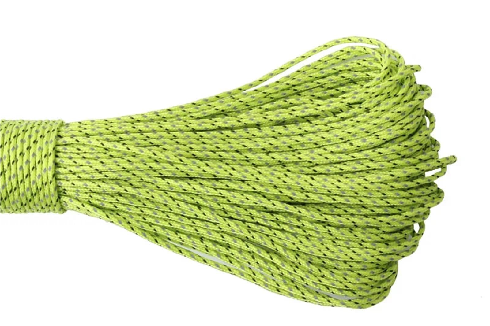 Paracord 2mm Reflective Paracord 3 Strand Core For Survival Parachute Cord Lanyard Camping(2mm flour green,50meters)