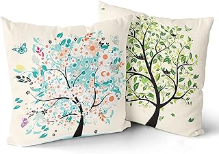 Giwawa 2pcs Tree and Bird Pillowcase Colorful Throw Pillows for Couch Tree and Butterfly Pillowcase Tree of Life Throw Pil...