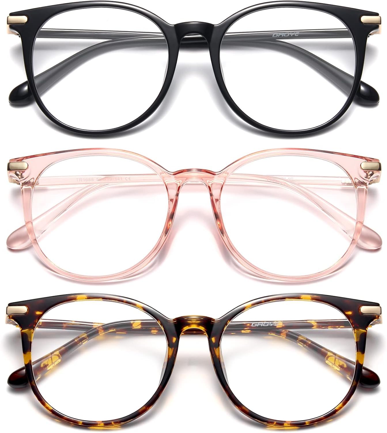 Gaoye Blue Light Blocking Glasses, Retro Round Eyewear Frame Anti Eyestrain Computer Glasses for Women Men (Black+Pink+Tea Leopard)