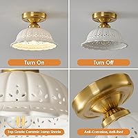 Vista 3 de Vintage Ceramic Semi Flush Mount Ceiling Light - 2 Pack, Gold Hallway Light Fixture, Mid Century Small Close to Ceiling Lamp，Unique Flush Lighting