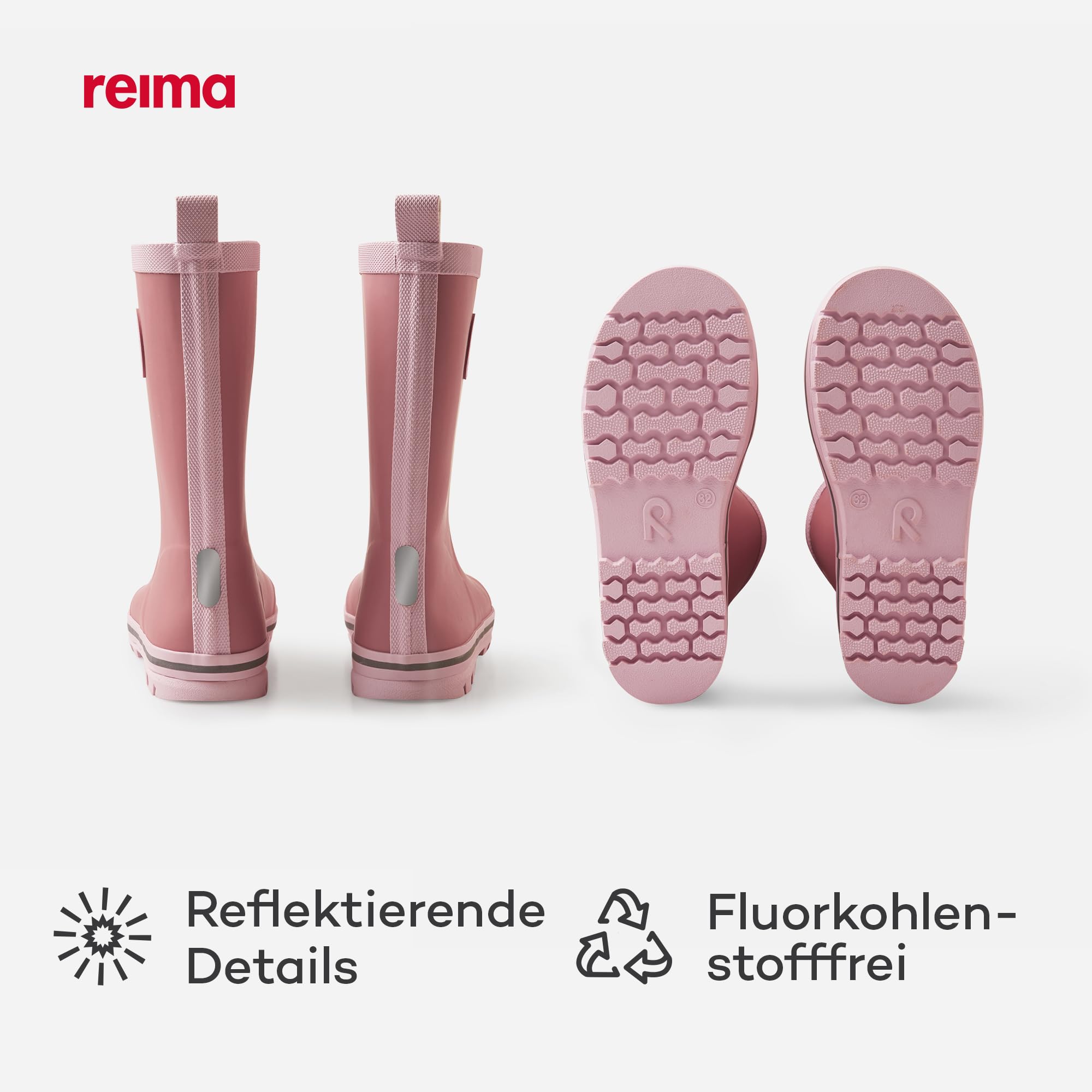 Reima - Taika Gummistiefel für Kinder - Wasserdichte Regenstiefel Kinder mit Baumwollfutter, flexibler Griffsohle, reflektierenden Details und Happy Fit-Einlegesohlen - Rose blush, 28