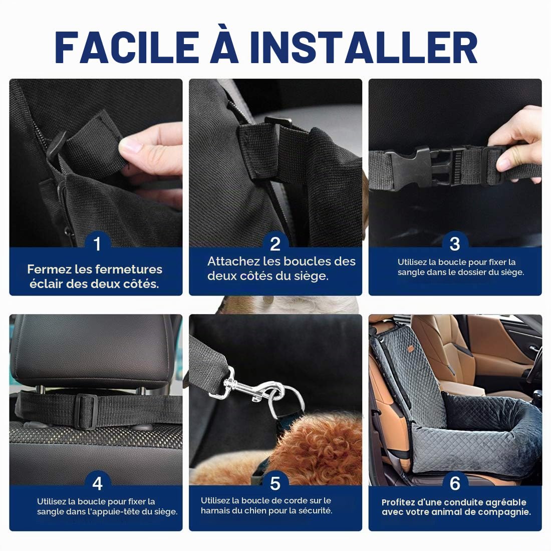 Chien utiliser le siège d'auto Siège d'auto pour Chien Petit et Moyen Matériau Doux et Court en Peluche offrant Un Environnement de Voyage Confortable pour Les Chiots Le Fond antidérapant(gris)