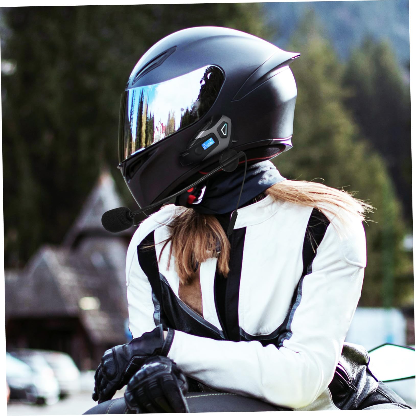 Ciieeo 1200mah Auricolare per Moto Cancellazione del Rumore Cuffie da Casco Stereo Microfono Incluso di Memoria per Ciclismo e Guida Inglese