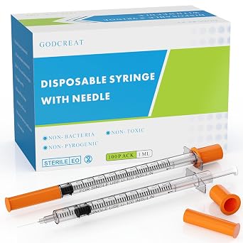 U-100 1cc Syringes with 31G 5/16 Inch Needle, Individually Packed, Pack of 100