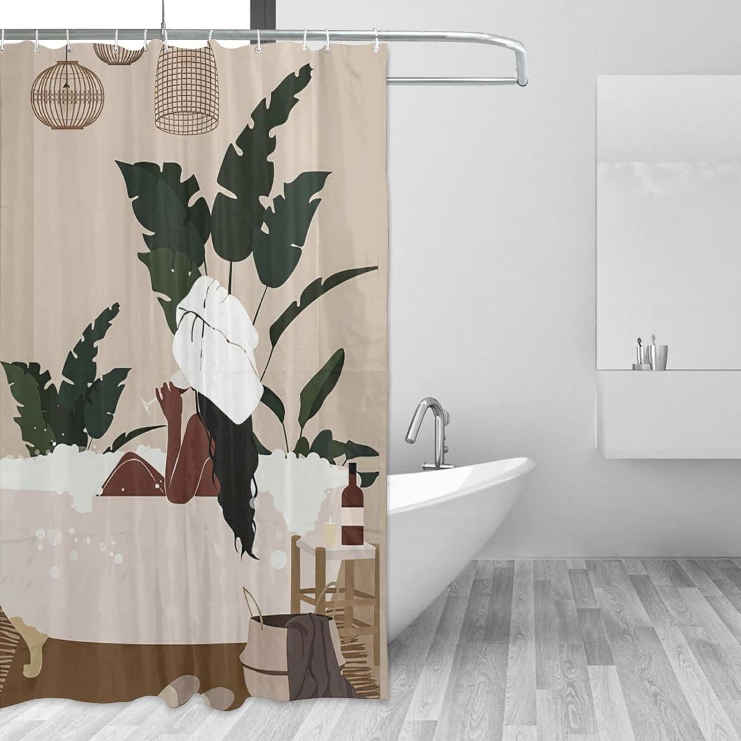 Boho Fashion Black Girl Shower Curtain for Bathroom Funny Afro in Bathtub African American Woman Decor with Hooks Waterproof Fabric 72x72Inch