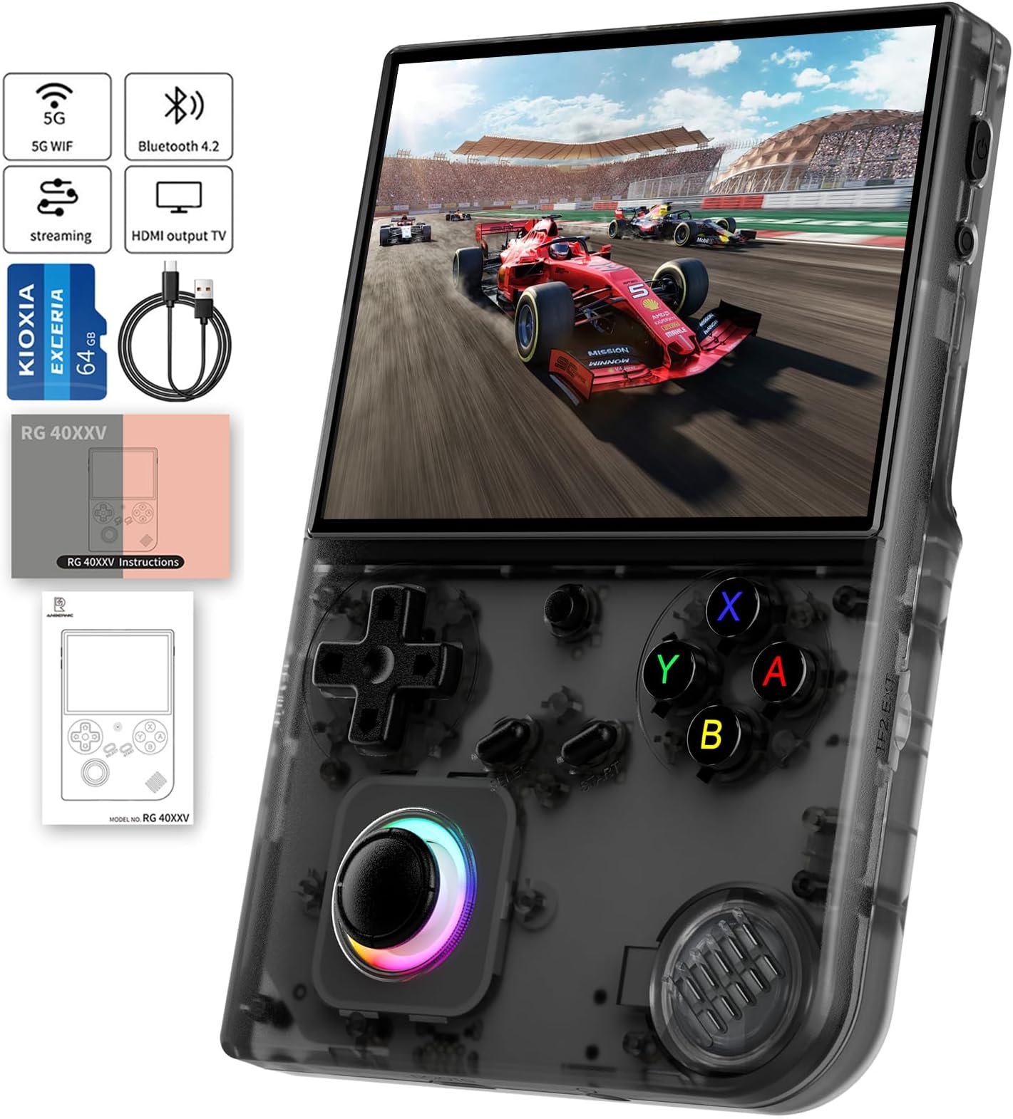 RG 40XXV Handheld Retro Game Consoles Portable Game Console Linux 64 Bit 4 Inch IPS Display System Cortex-A53 Supports WiFi Bluetooth HDMI and TV Out, Black