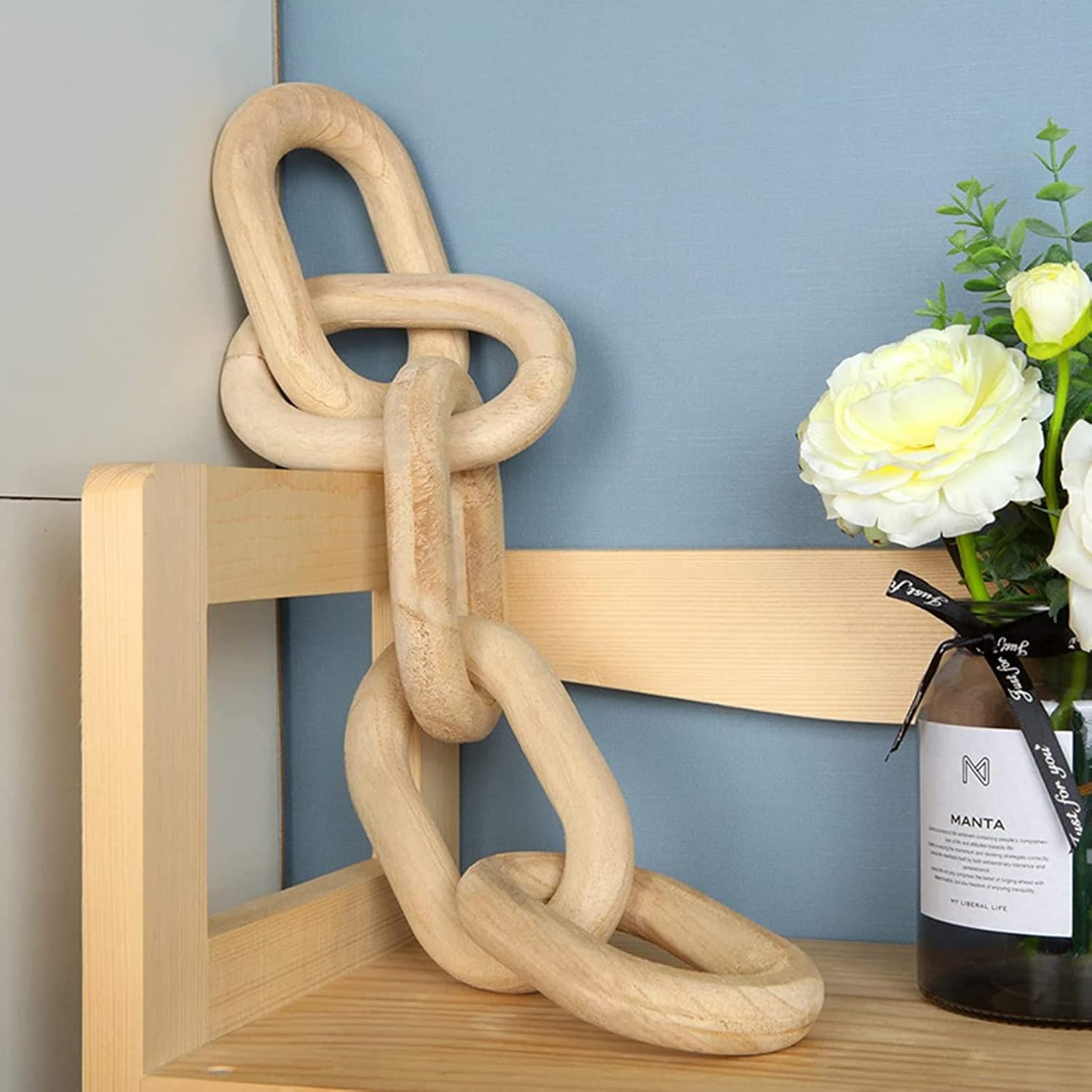 Wood Chain Link Decor and Beaded Garland Set - Hand Carved Decorative Wood Chain, Home Decor, Farmhouse - Image 3