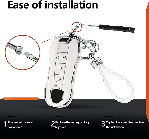 Miniatura 6 de Funda para llavero Porsche con llavero de diamante para 911 Cayenne Panamera TAYCAN 3 botones entrada sin llave Accesorios de control remoto