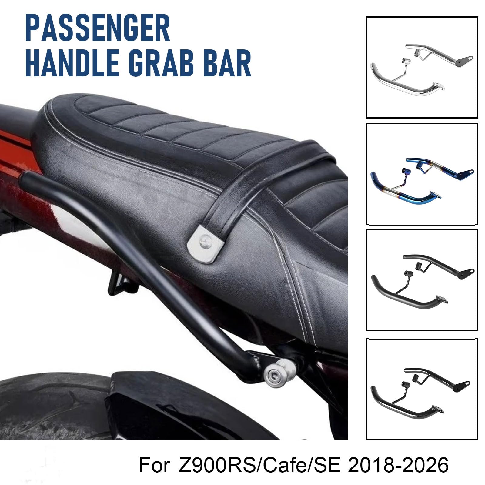 WOOGA Asidero Trasero Asiento Manija de mano Carril para Ka&wa&sa&ki Z900RS Z 900RS Z 900 RS/Cafe/SE 2018-2026 Accesorios de motocicleta Asiento Trasero Socio Estante Estante (Negro Brillante)