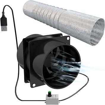 Portable Extractor Fan with 1m Duct Hose USB Adjustable DIY Ventilation Fan Powerful 5V 2A Brushless Motor Exhaust Fan for Kitchen Bathroom Smoke, Blower Fan