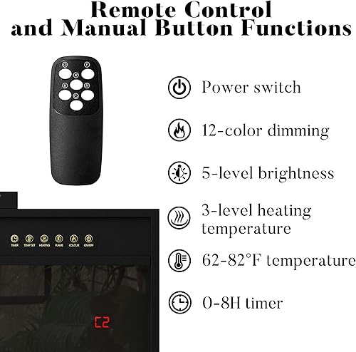 Miniatura 6 de Homsee Chimenea eléctrica empotrada de 23.6 pulgadas, calentador de chimenea con control remoto, 1500750 W, chimenea, pequeñas chimeneas con