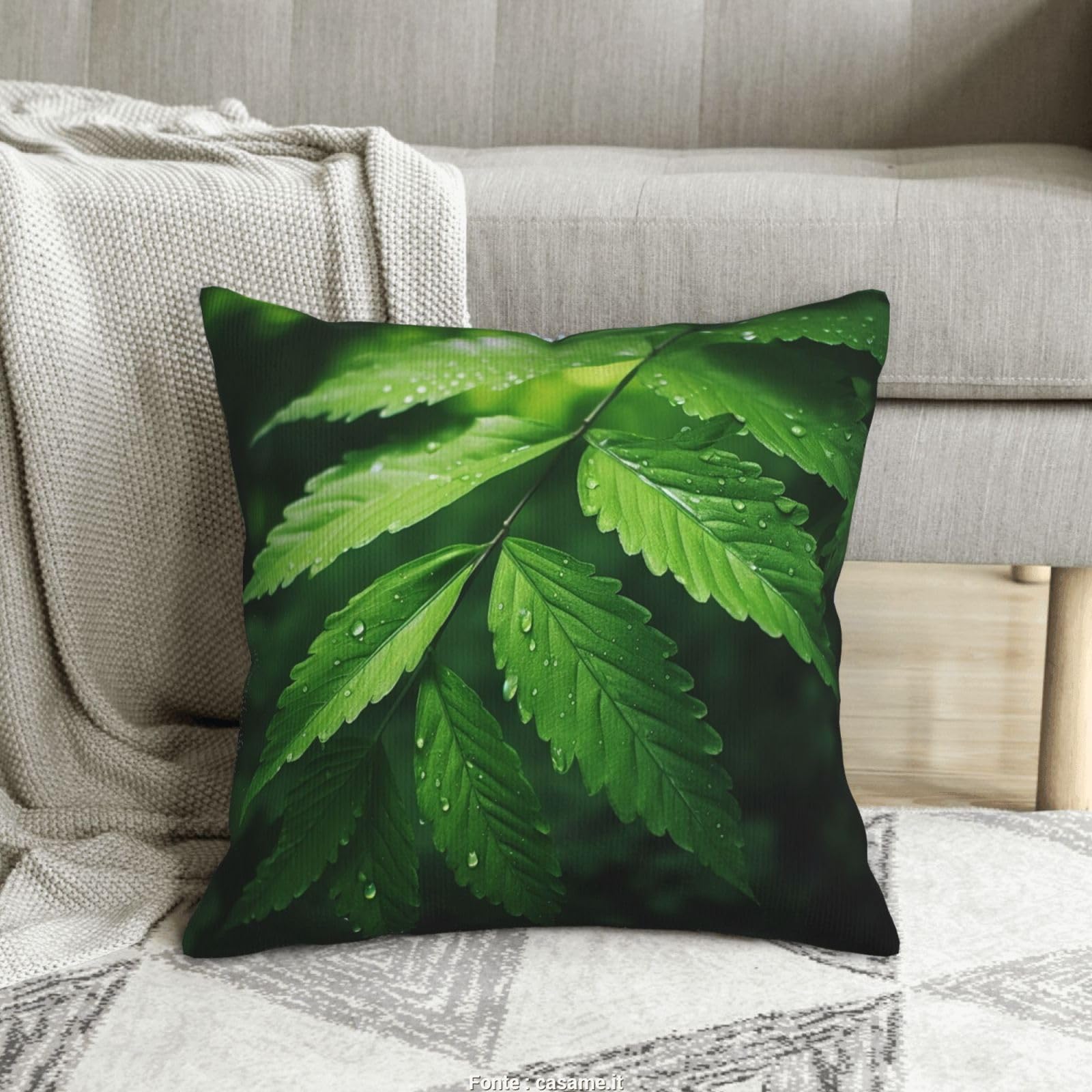 Housse de coussin velours côtelé vert d'été carrée 40,6 x 40,6 cm pour canapé