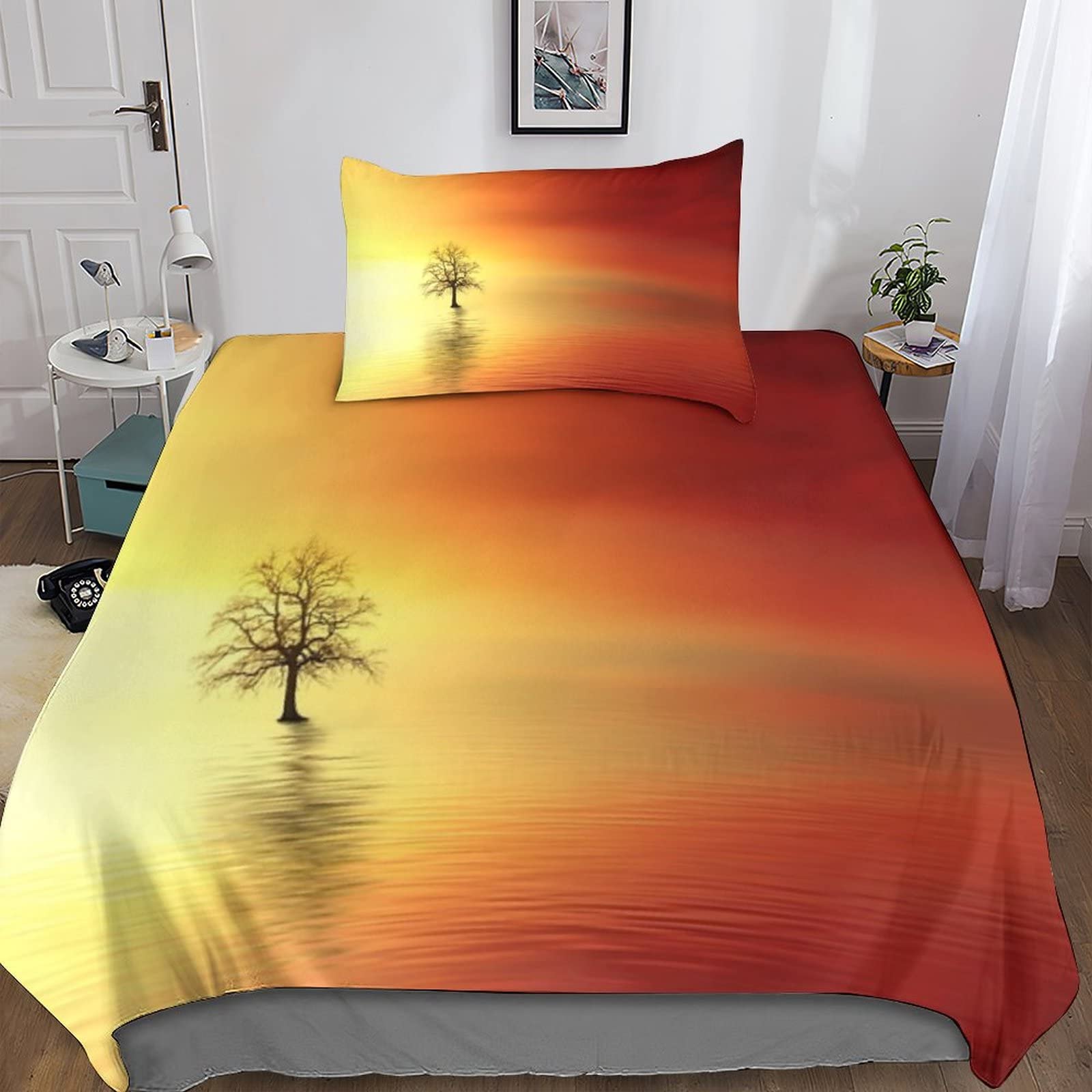 Housses de couette comfort 3D paysage urbain literie microfibre avec taie d'oreiller 135x200 cm