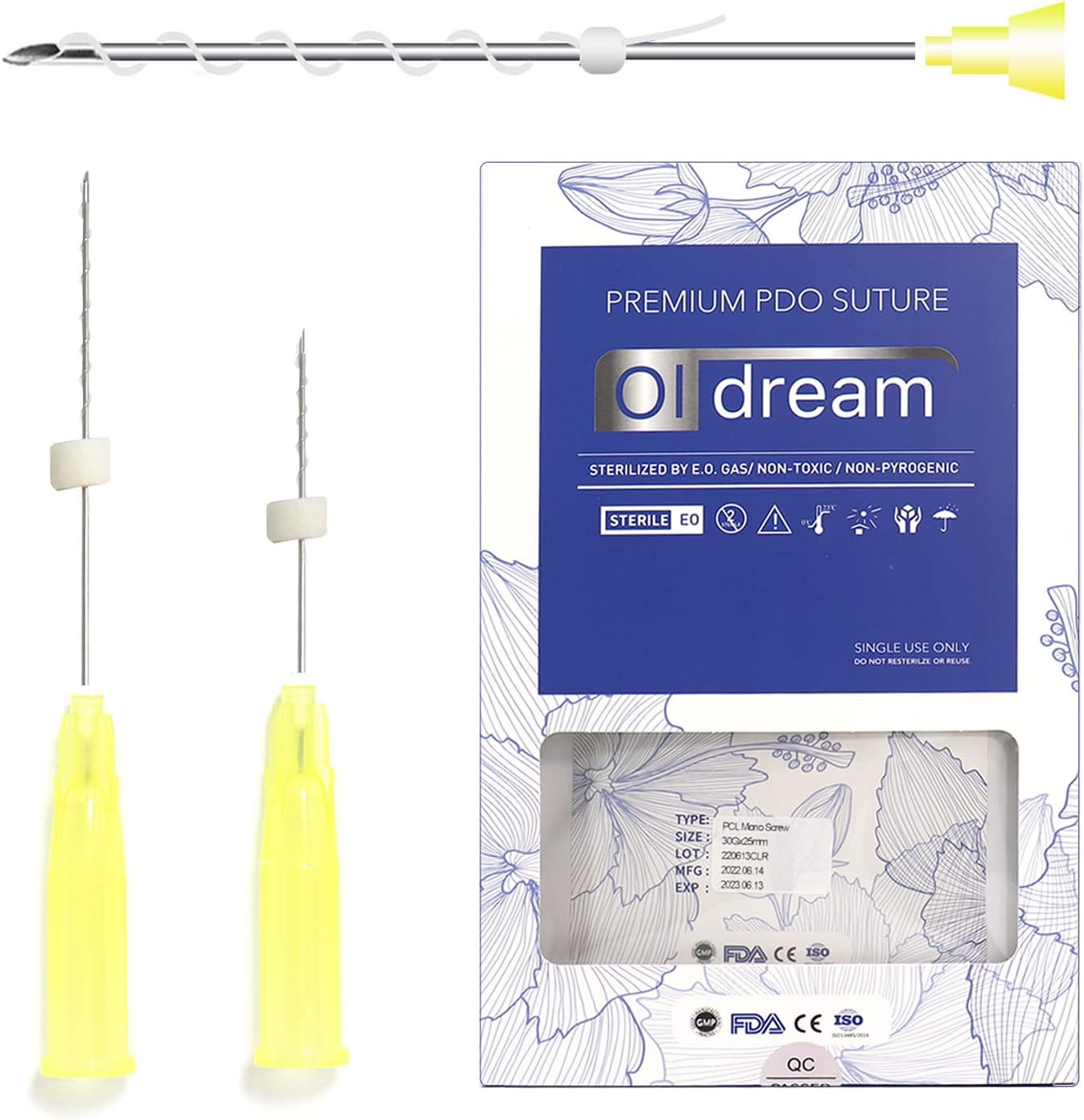Oldream Pcl Threads for Face Lift, Pcl Screw Threads 30G13mm, Pcl Threads Sharp, Produces Collagen, 20Pcs