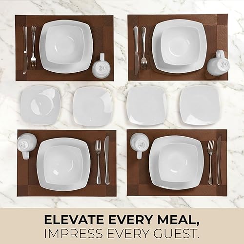 Miniatura 5 de Zulay Kitchen Luna - Juego de platos y cuencos, juego de vajilla de porcelana moderno de 16 piezas para 4, resistente a las astillas y a los Blanco