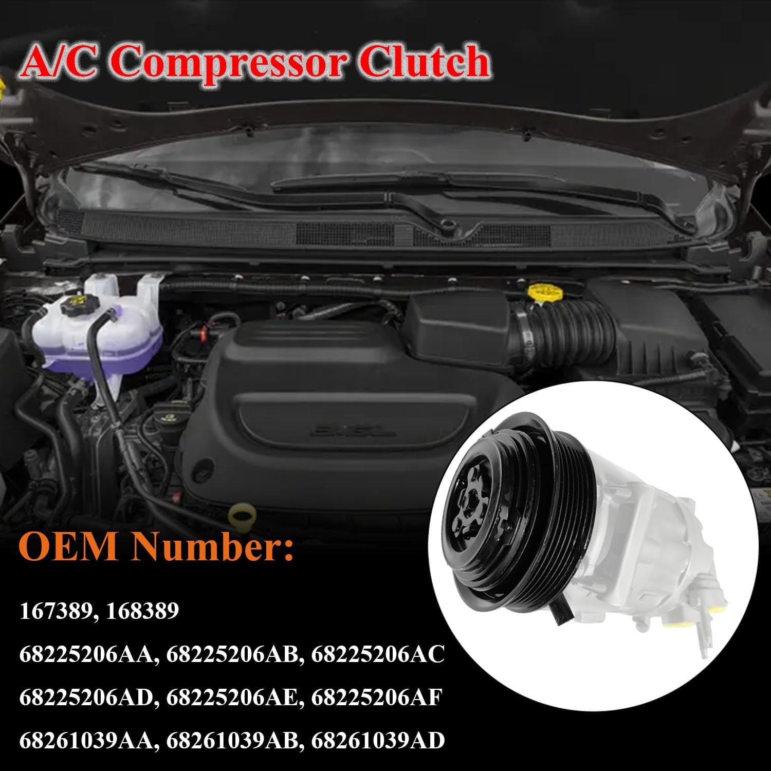 A/C Compressor Clutch Assembly Kit Plate Pulley Bearing Coil Replacement for Chrysler Pacifica 2017-2022, Air Conditioning Compressor Clutch Coil Auto Kit for Voyager 2020 2011 2022, 3.6L