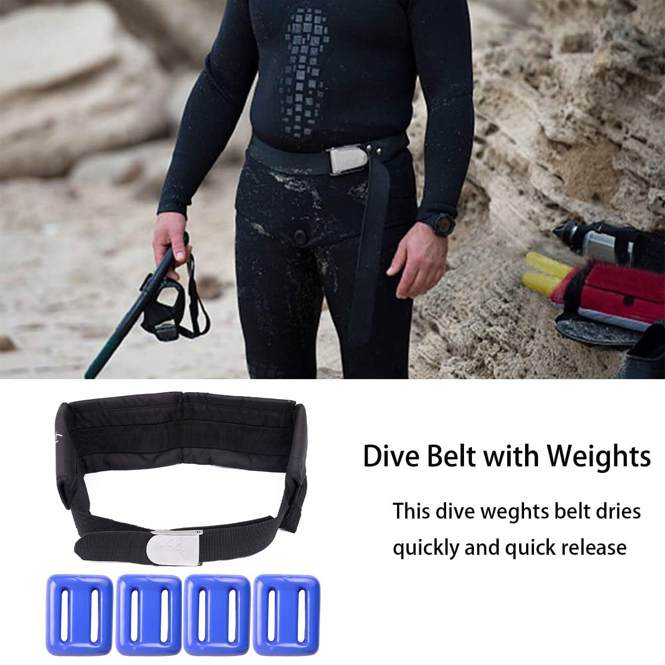 Pesi per immersioni rivestiti in vinile, 4 pezzi da 0,5 a 2 kg, con 4 tasche, cintura con fibbia a sgancio rapido, utilizzato per apnea, pesca subacquea e immersioni subacquee, misura per