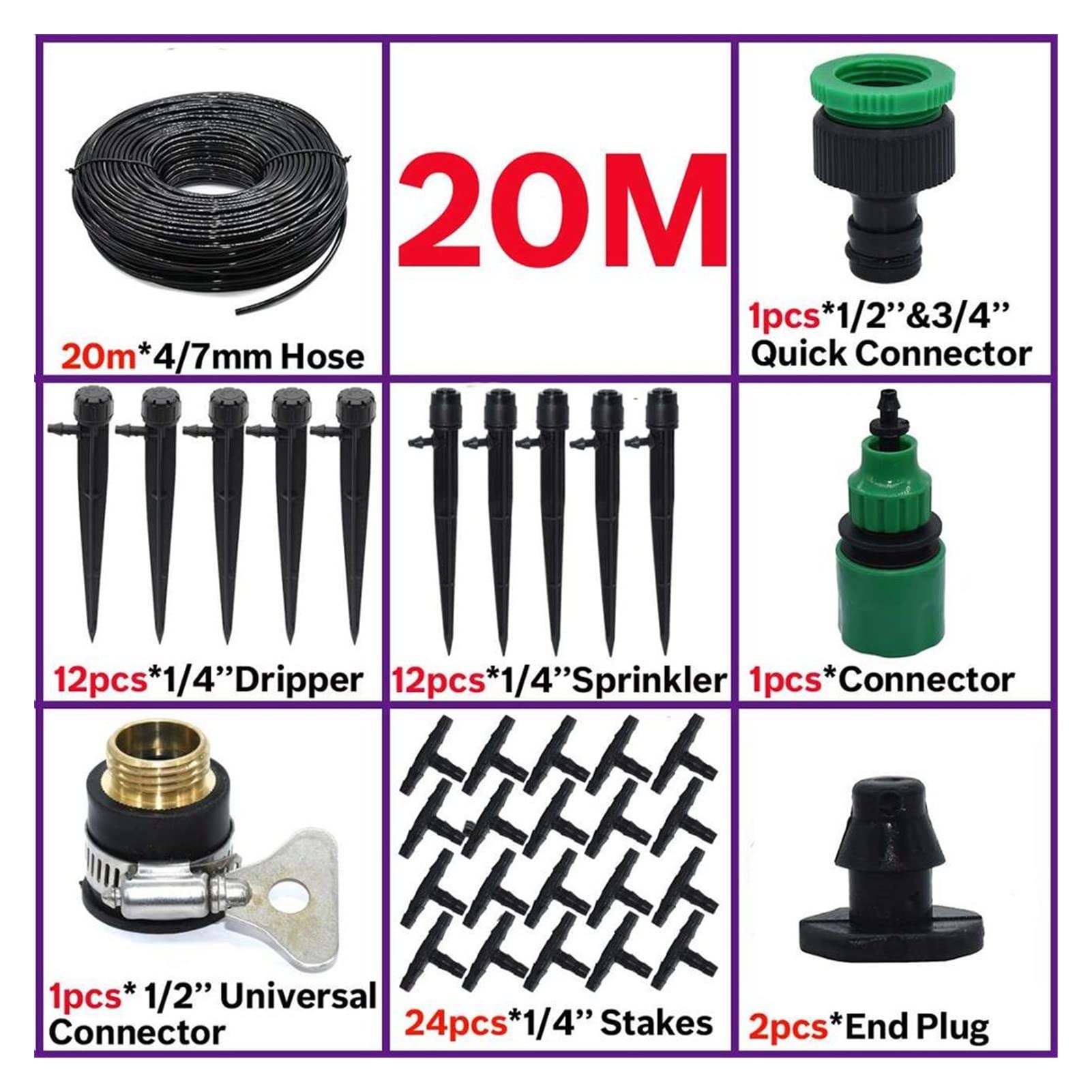 Zestaw do nawadniania kropelkowego 5M-35M System nawadniania kropelkowego Automatyczny wąż do nawadniania 360° Zestaw zraszacza z regulowanym runem kroplującym 4/7 mm Narzędzia ogrodowe (kolor: KSL01-KIT050-20M)