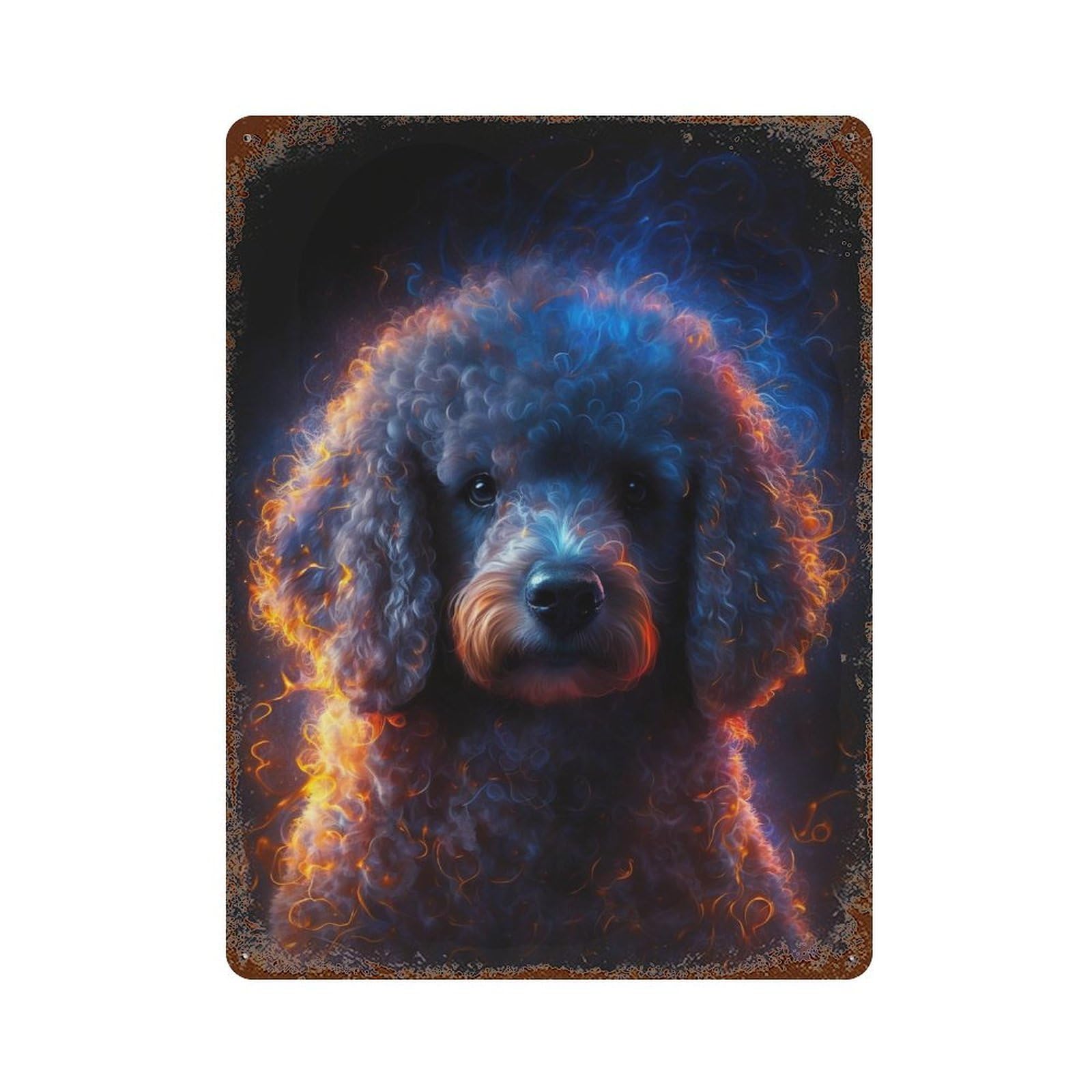 Flaming Poodle Art Print Rusty Metal Tin Sign 15.7"x11.8", Rustic Home Decor for Garage, Pub Or Kitchen