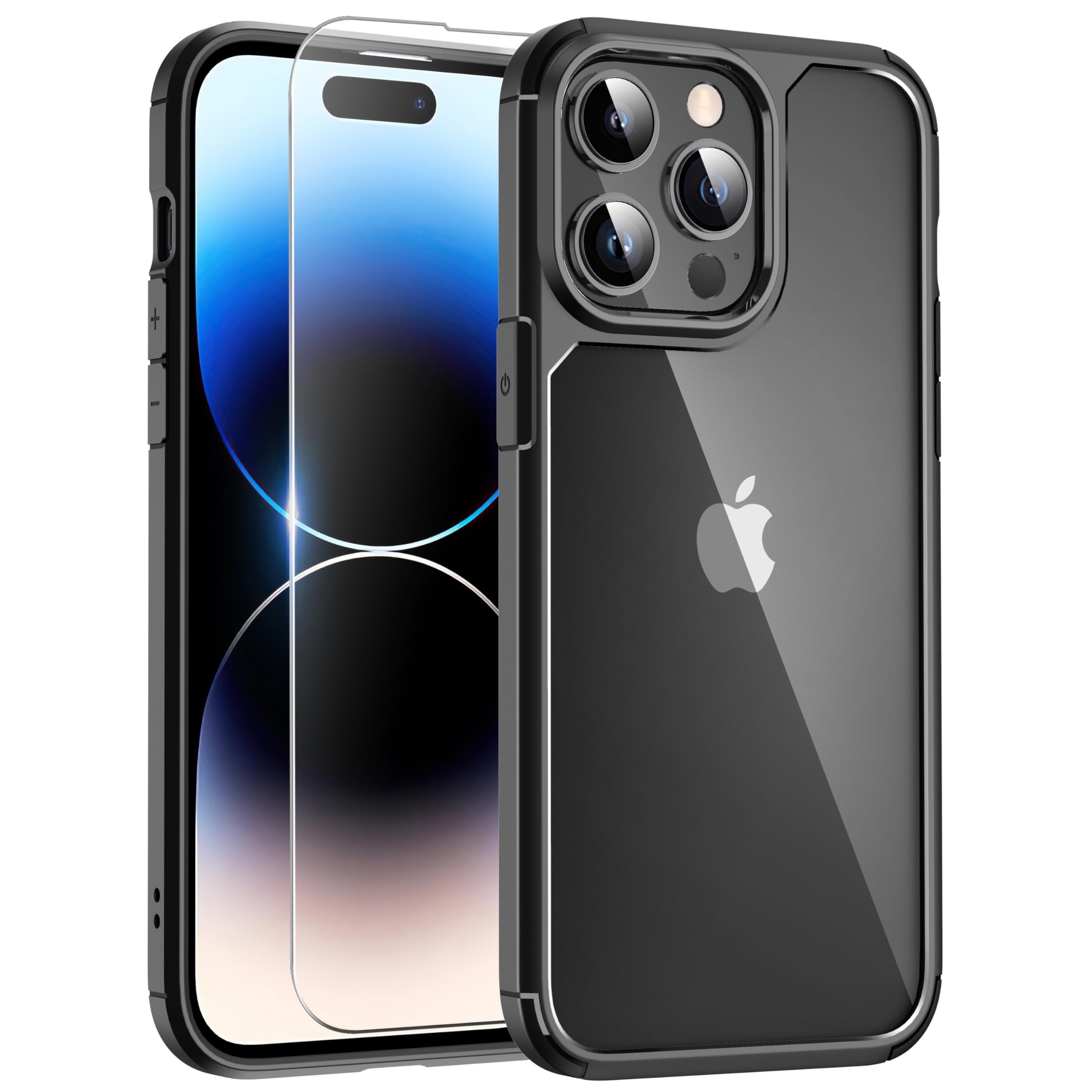 Incept [3 in 1 for iPhone 14 Pro 6.1 Inch Clear Case [SGS Military Grade Protection] Phone Case with 2 Screen Protector Glass [Anti-Yellow Tech] Shockproof Hard Back with Soft TPU Protective