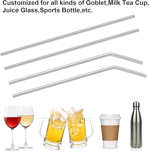 Miniatura 6 de Pajita de acero inoxidable, juego de pajitas de metal reutilizables de grado alimenticio con 2 cepillos de limpieza y bolsa de transporte para