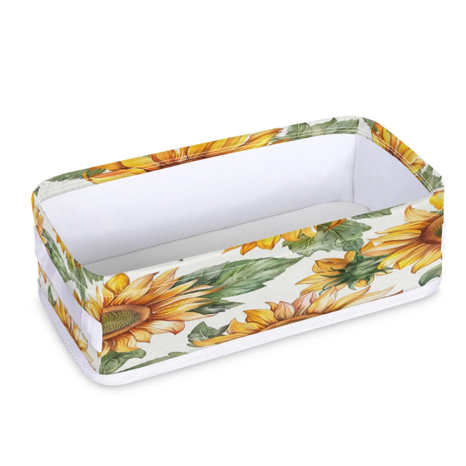 Tablerazzi Toilet Tank Topper Paper Basket with Handle, Sunflower Bathroom Storage Basket for Organizing, Floral Farmhouse Country Small Fabric Storage Bins for Bathroom Decor