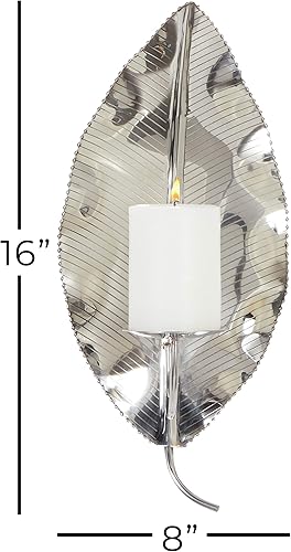 Miniatura 9 de Deco 79 Aplique de pared de pilar de acero inoxidable con diseño martillado, 8 x 6 x 16 pulgadas, plateado