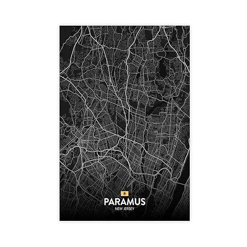 CFIOZYOS Black And White Map Paramus NJ City Wall Art