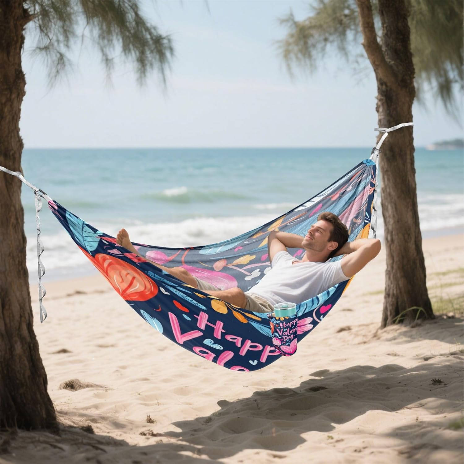 Valentines Day Floral Leaves Camping Hammocks with Tree Straps Cloth Hammock for Indoor Outdoor Patio